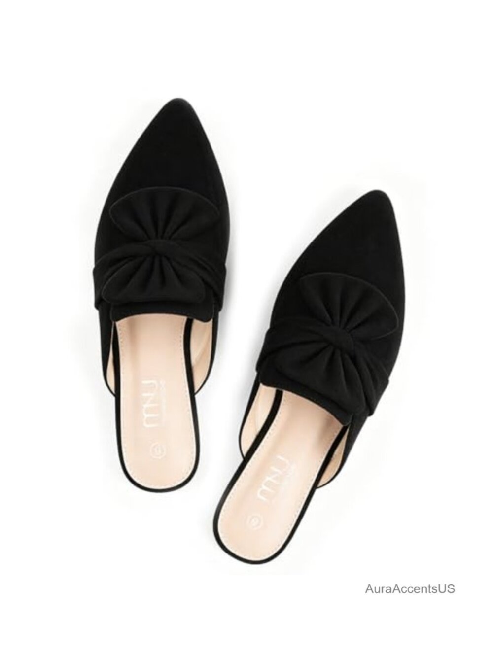 Pointed Toe Bow Mule Flats Slip On Backless Loafers Office Wear